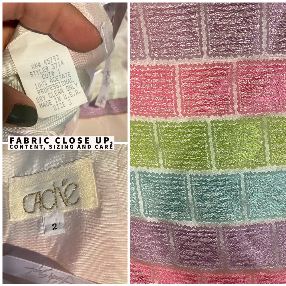 VINTAGE 1990'S CACHE MULTI-COLOR PASTEL W/RHINESTONE CUT OUTS SHEATH DRESS (2) - Picture 10 of 12